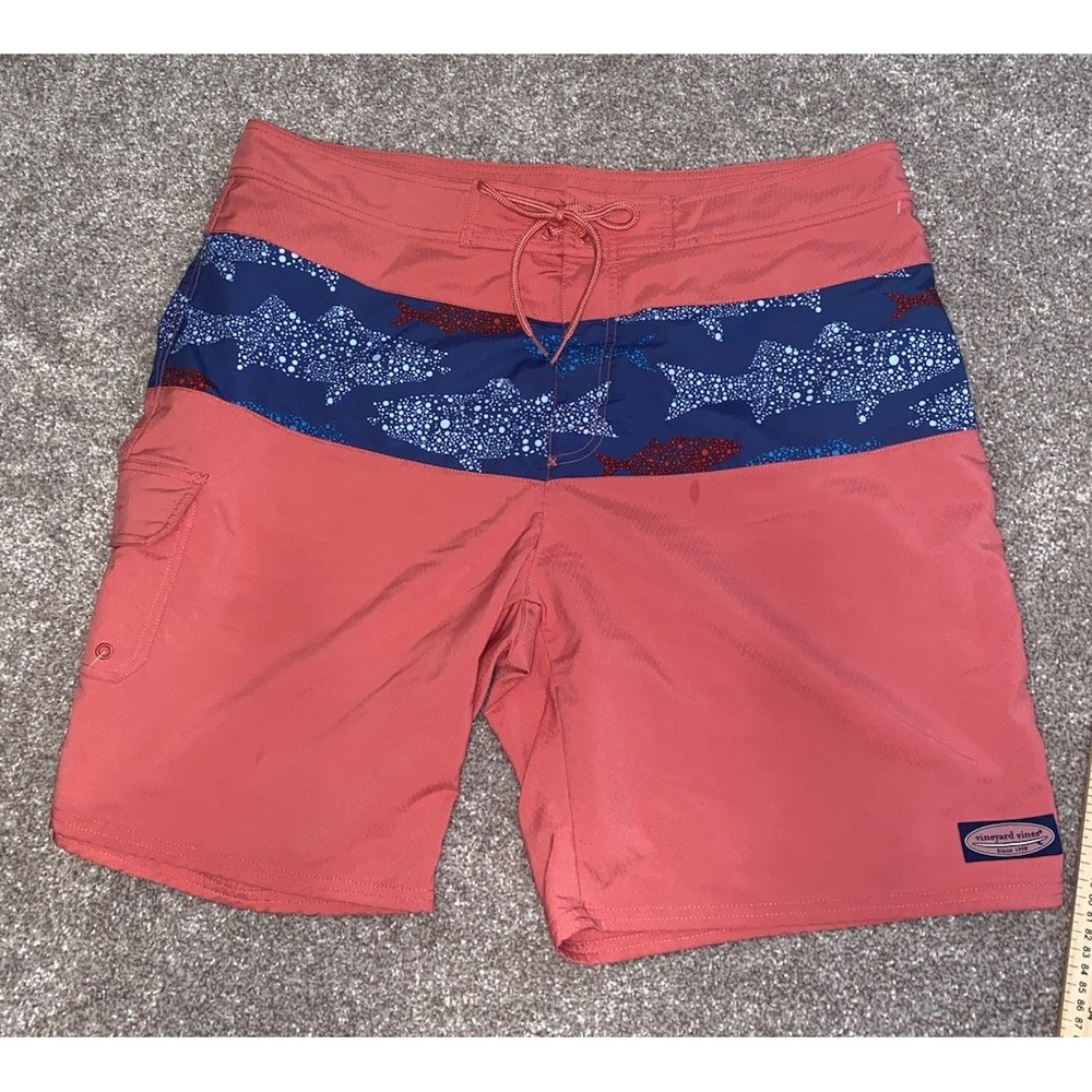 Vineyard Vines Board Shorts All‎ Over Fish Print Salmon Drawstring Whale Logo 38